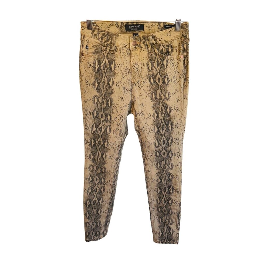 Judy Blue High-Rise Snake Print Skinny Jeans Womens 7/28  Beige & Black Denim